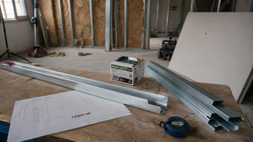 Rails pour placo R48 et montants M48 pour cloison 72/48, pose BA13