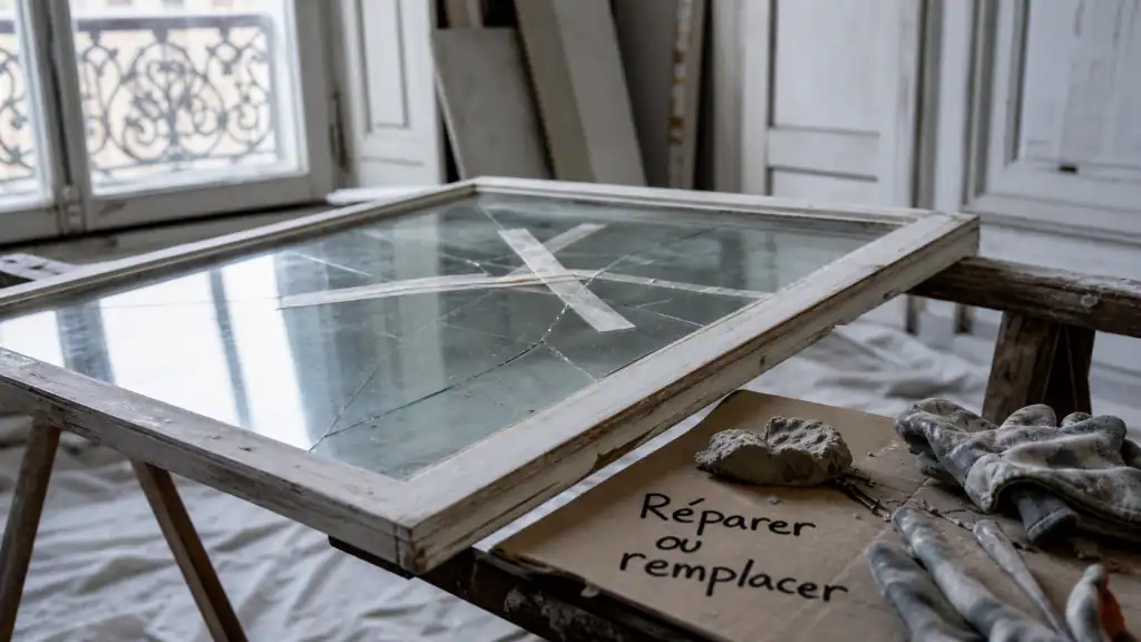 Reparer vitre fissuree : securiser la fenetre avec ruban adhésif