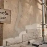 Solutions rénover ou embellir façade : enduit réparé sur façade avec échafaudage