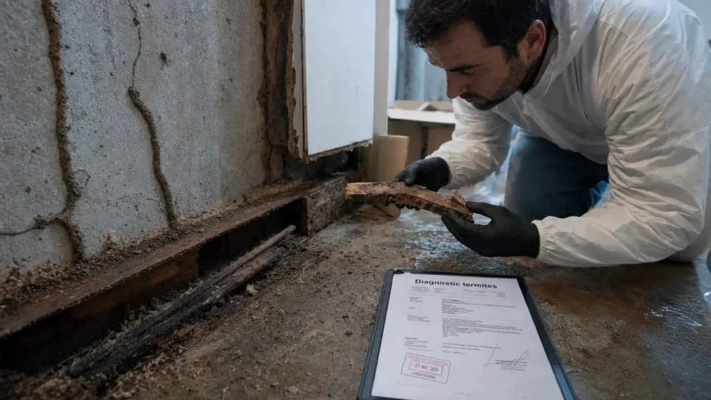Termite dans une maison : tubes de boue, bois creux et démarches en mairie