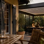 Terrasse couverte maison avec pergola adossée alu et vitrage