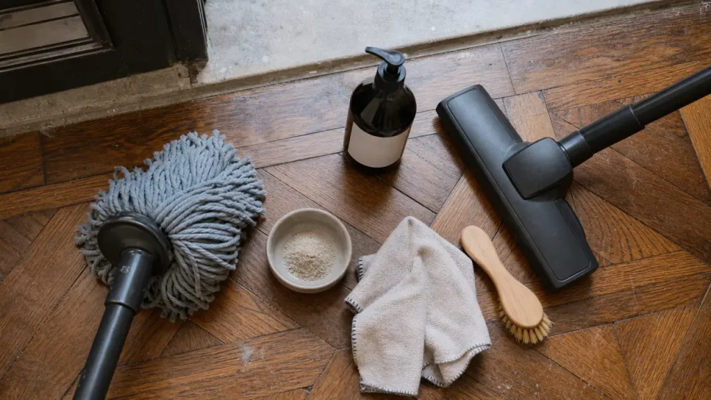 Nettoyer un parquet sans l’abîmer : reconnaître la finition, doser l’eau et choisir le bon produit