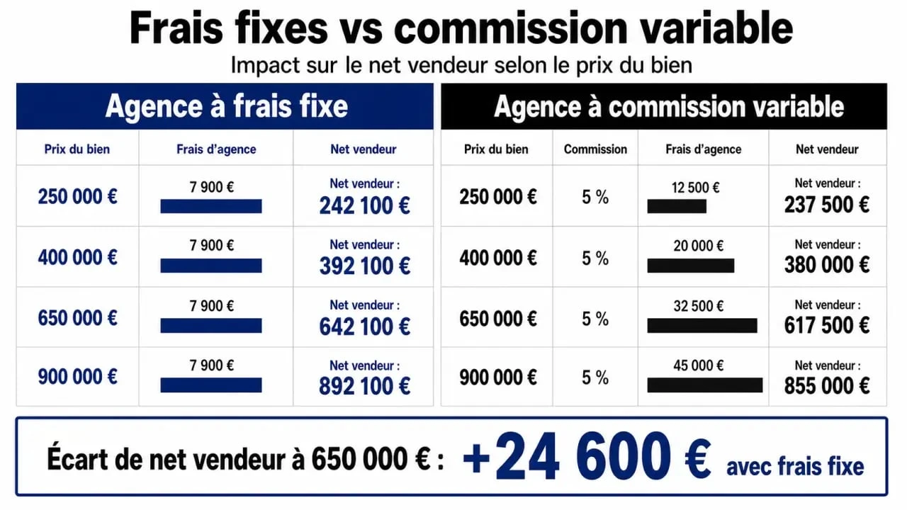 agence immobiliere frais fixe : comparaison des honoraires et du net vendeur