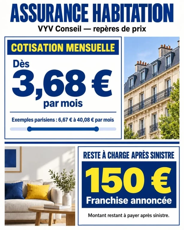 Infographie sur le tarif et la franchise de l’assurance habitation VYV