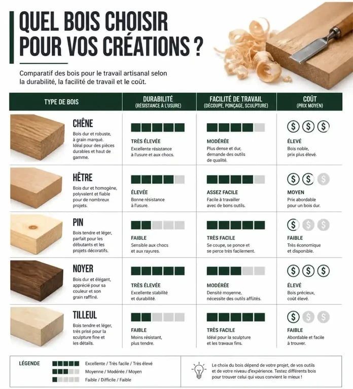 Comparatif des essences de bois pour la fabrication d'objets artisanaux