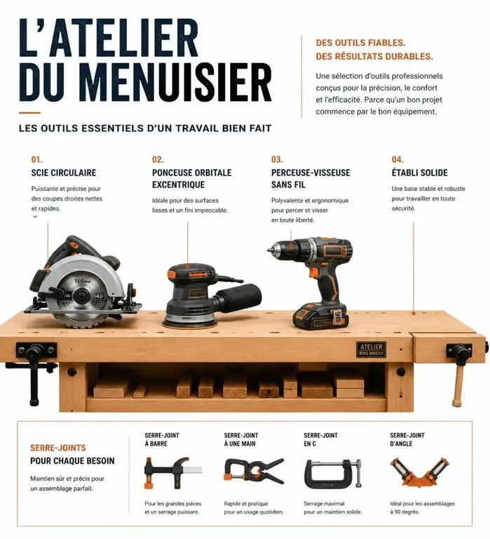 Outils essentiels pour fabriquer des objets en bois dans un atelier artisanal